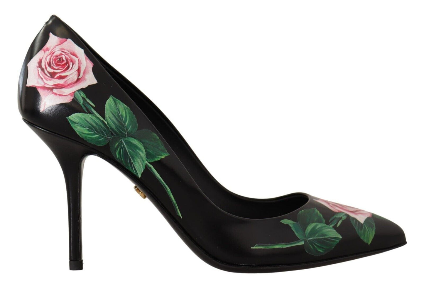 Dolce & Gabbana Schwarz Leder Rosen High Heels Pumps Schuhe
