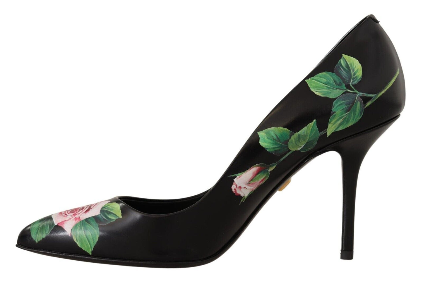 Dolce & Gabbana Schwarz Leder Rosen High Heels Pumps Schuhe