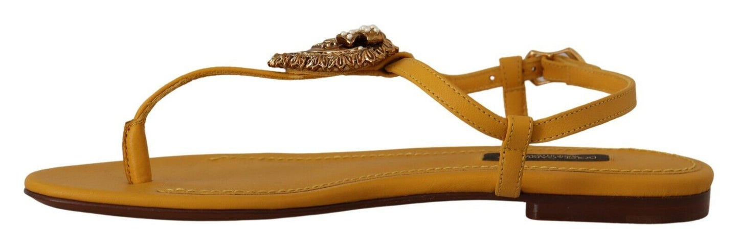 Dolce & Gabbana Senf Leder Devotion Flats Sandalen Schuhe