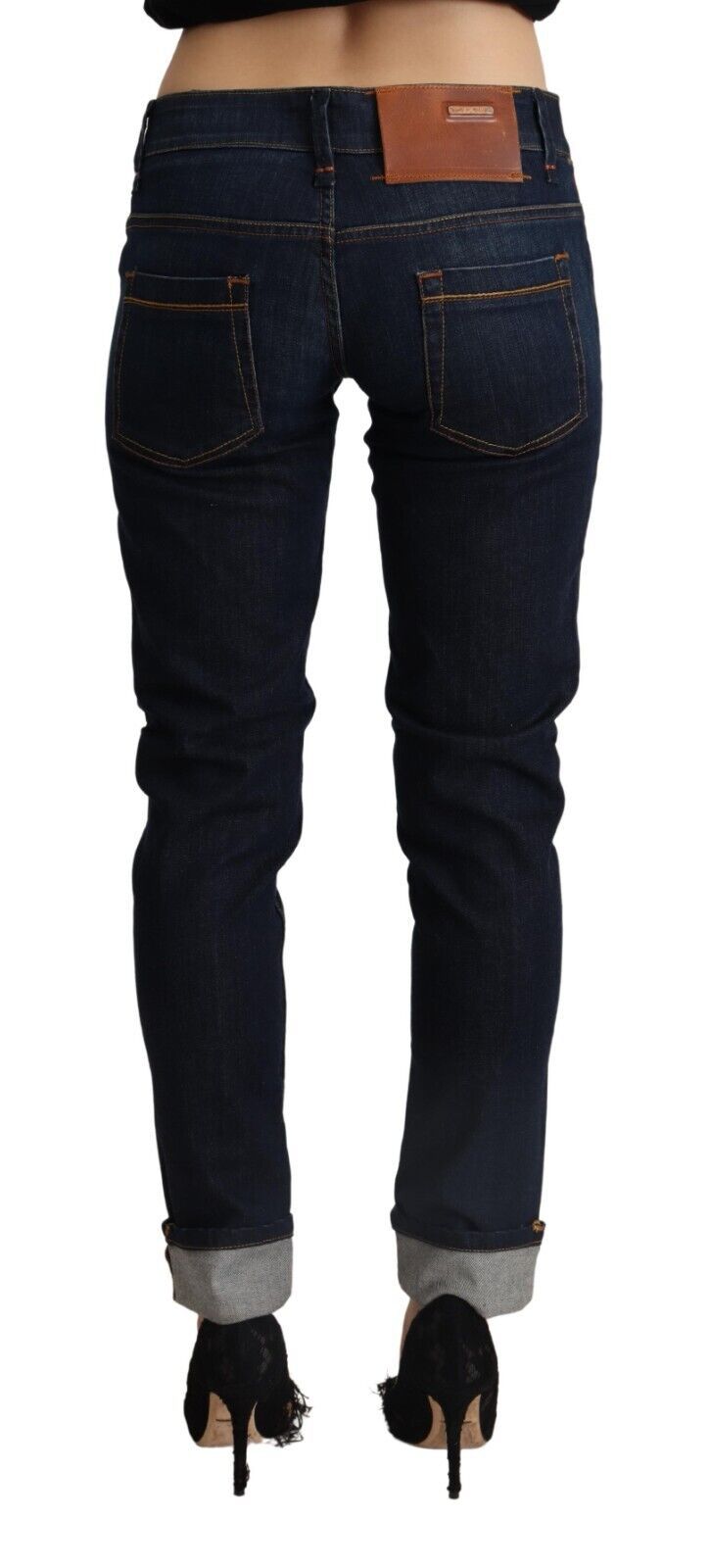Acht Blaue Baumwolle mit niedriger Taille Slim Fit Denim Damen Hosenjeans
