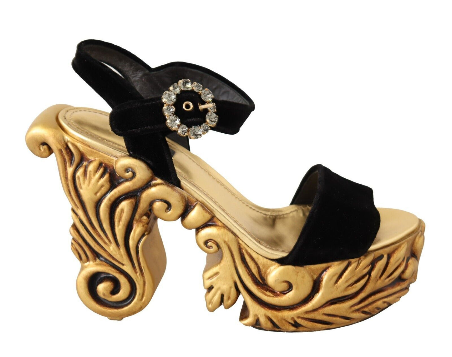 Dolce & Gabbana Schwarz Gold Barock Samt Heels Kristall Schuhe