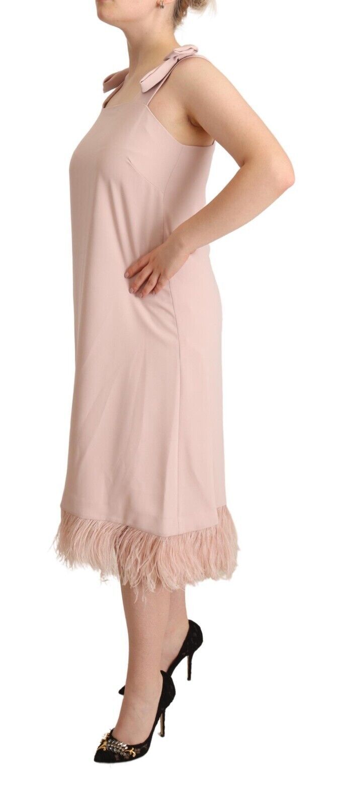 P.A.R.O.S.H. Pinkes ärmelloses Midi-Federkleid aus Polyester