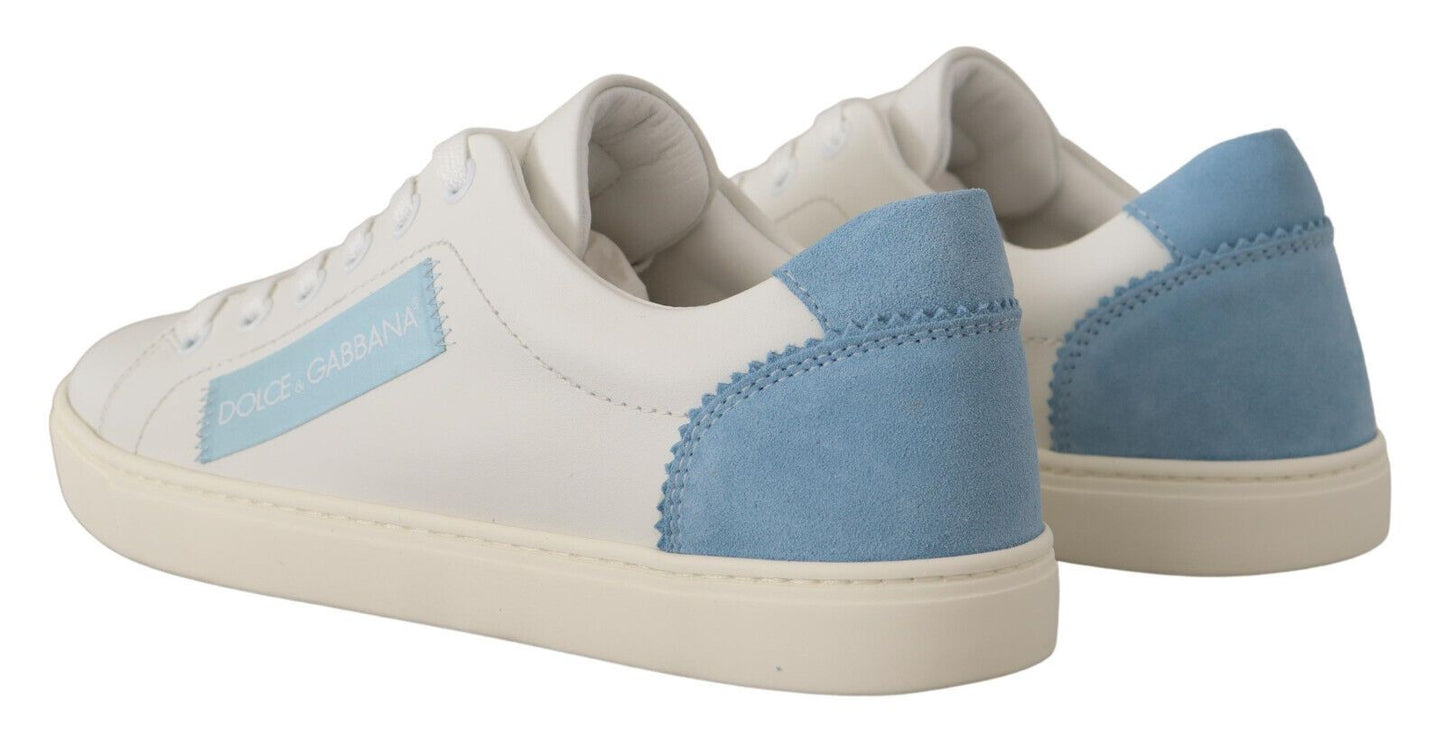 Dolce & Gabbana Weiß Blau Leder Low Top Turnschuhe Schuhe