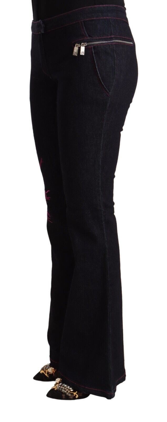Exte Schwarze Flared Jeans aus Baumwolle mit mittlerer Taille