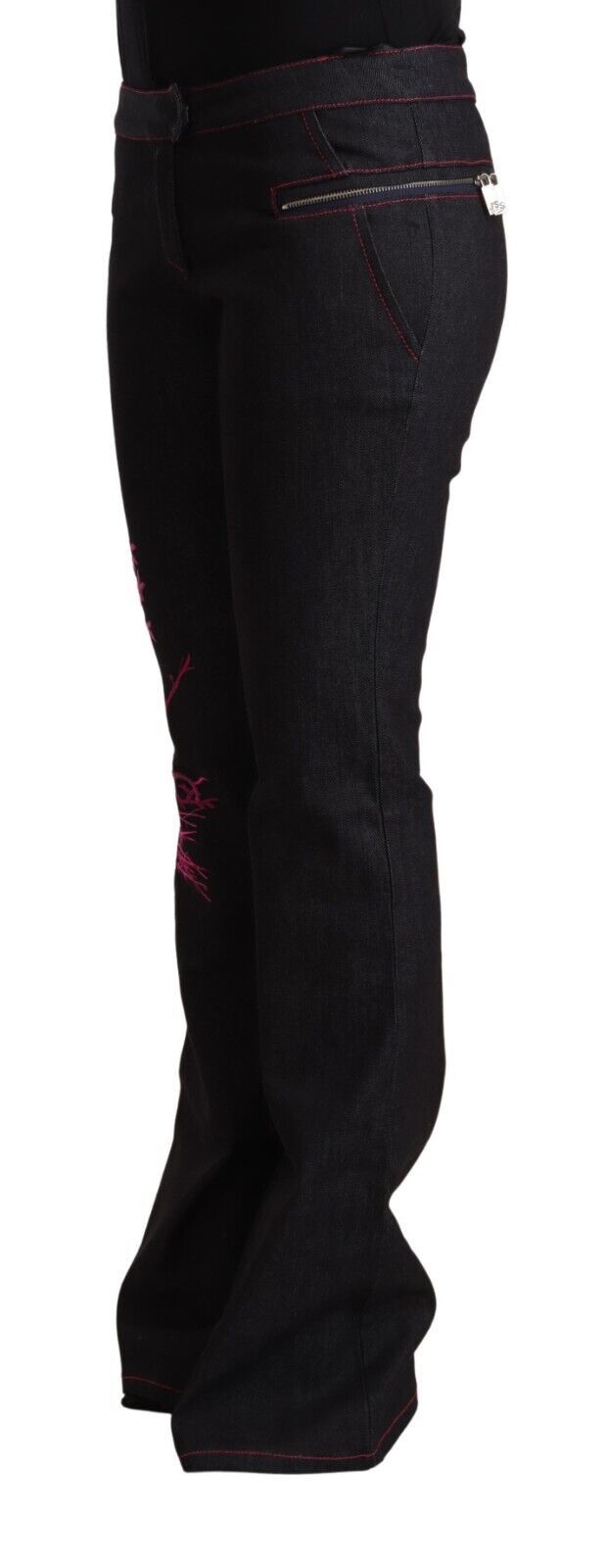 Exte Schwarze Baumwoll-Stretch-Jeans mit mittlerer Taille ausgestelltem Denim