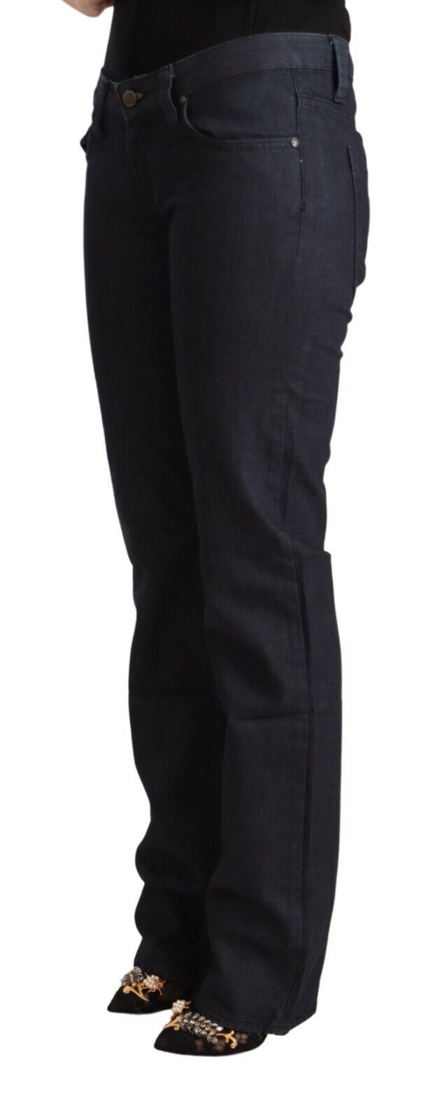 Exte Dunkelblaue Baumwoll-Stretch-Jeans mit niedriger Taille aus geradem Denim