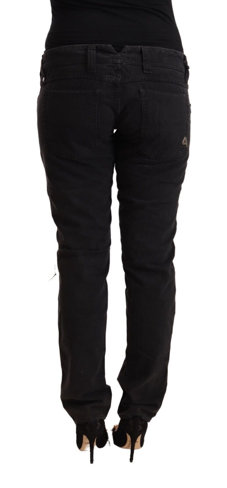 CYCLE Schwarze Baumwoll-Distressed-Denim-Jeans mit niedriger Taille und schmaler Passform