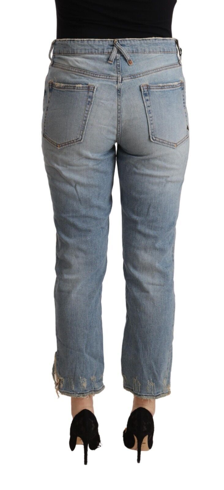 CYCLE Hellblaue Distressed Mid Waist Cropped Denim Jeans