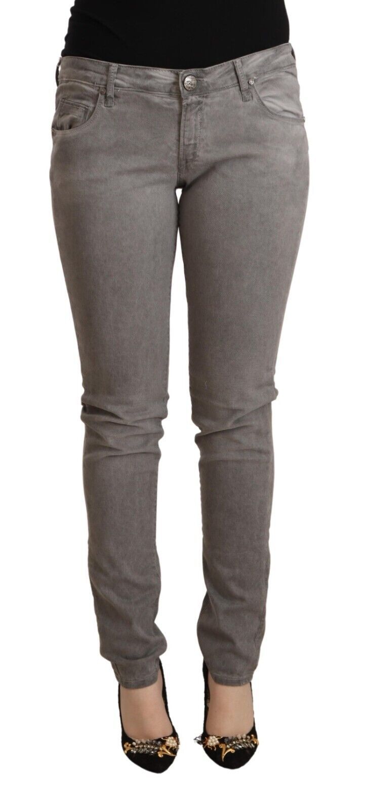 Acht Graue Baumwolljeans mit niedriger Taille und Push-up-Denim