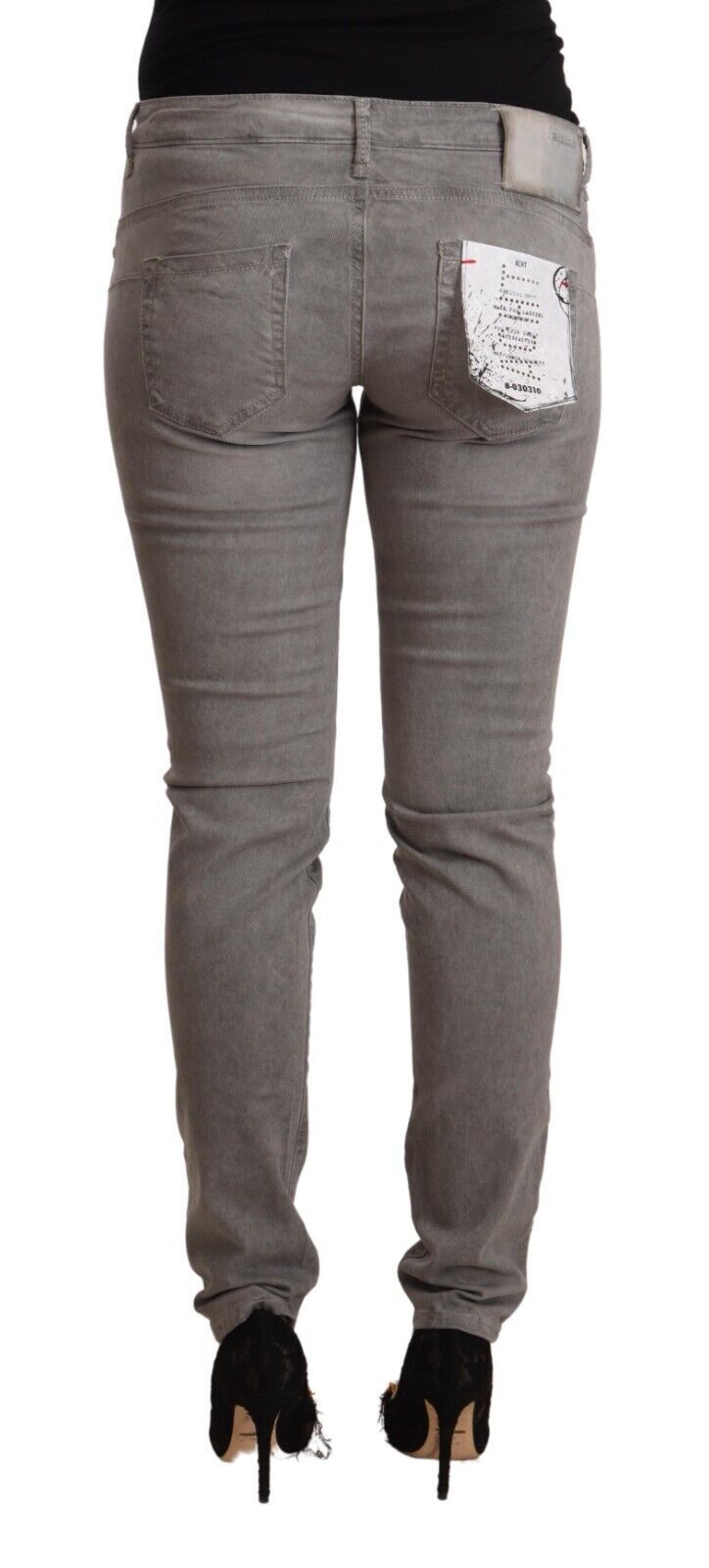 Acht Graue Baumwolljeans mit niedriger Taille und Push-up-Denim