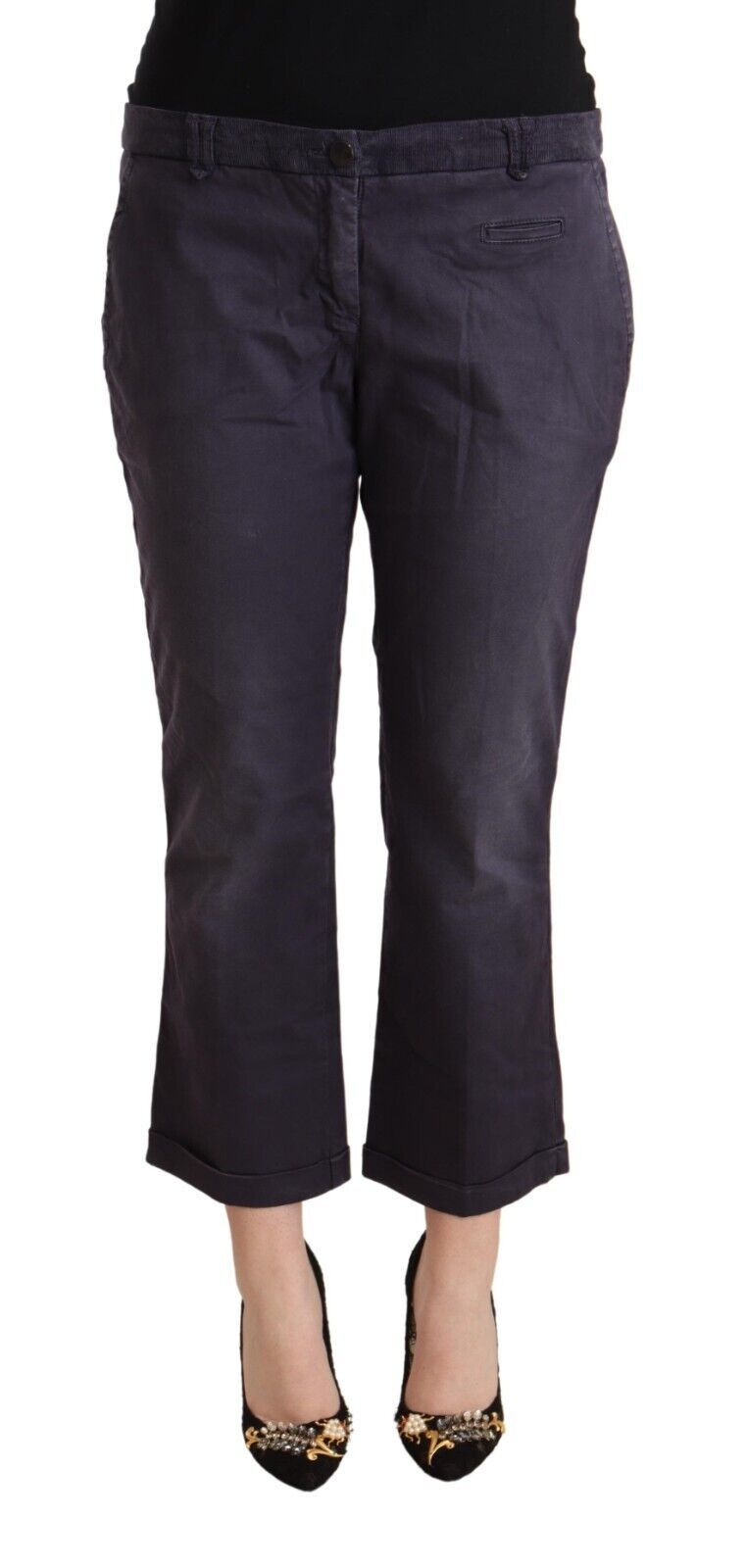 Jucca Schwarze ausgestellte Hose mit tiefem Bund und umgeschlagenem Saum