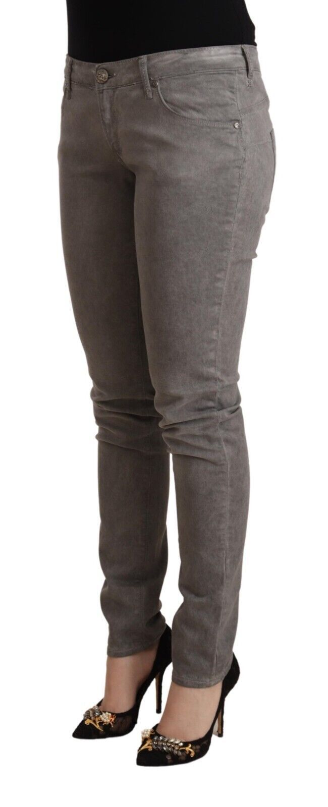 Acht Graue Baumwolljeans mit niedriger Taille und Push-up-Denim
