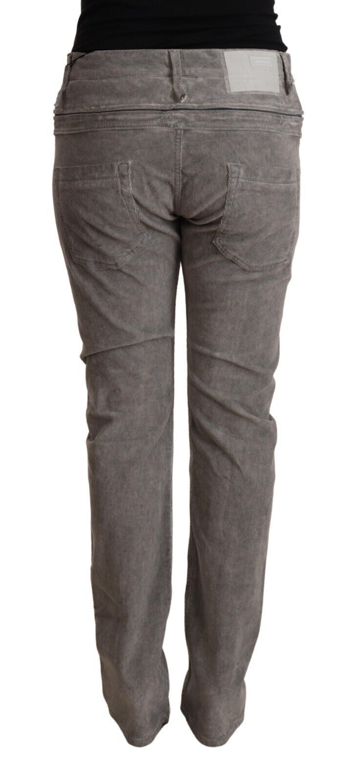 Acht Graue Straight Fit Hose mit hoher Taille aus Baumwolle