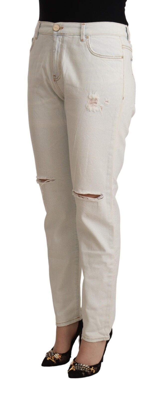 PINKO Weiße Baumwoll-Distressed Mid Waist Skinny Denim Jeans