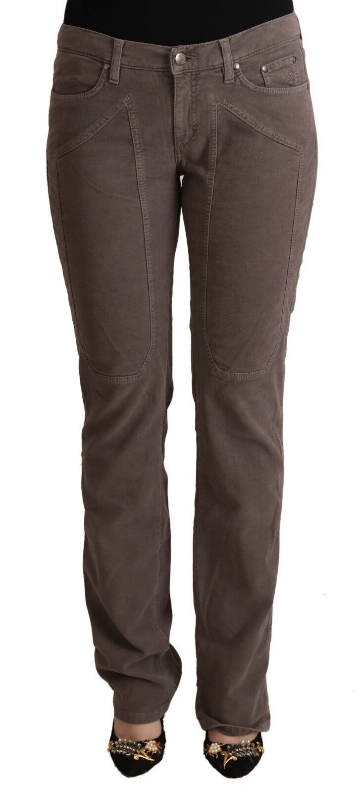 Jeckerson Braun Baumwolle Niedrige Taille Iconic Patches Bein Denim Jeans
