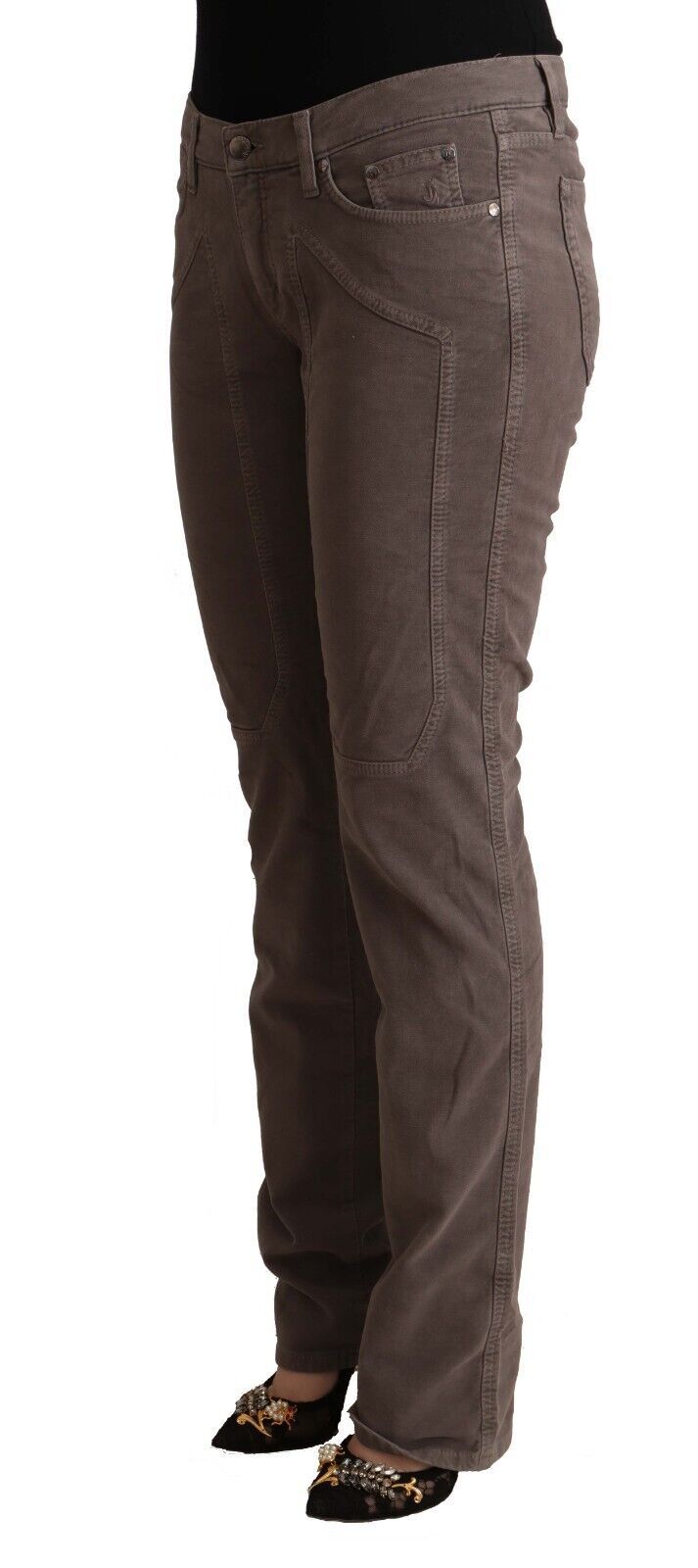 Jeckerson Braun Baumwolle Niedrige Taille Iconic Patches Bein Denim Jeans