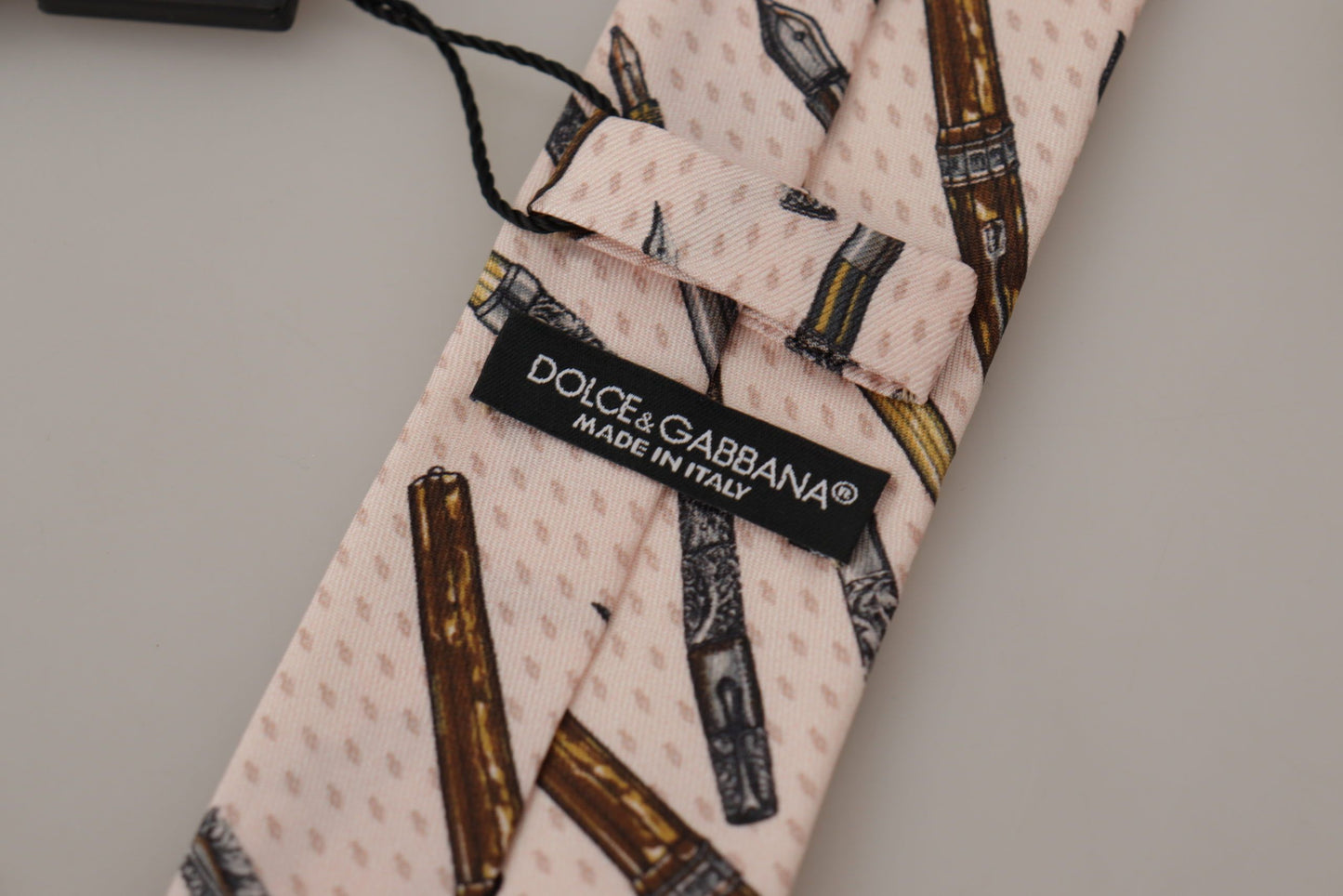 Dolce & Gabbana Rosa Stift Dots Print 100% Seide Verstellbare Hals Accessoire Krawatte