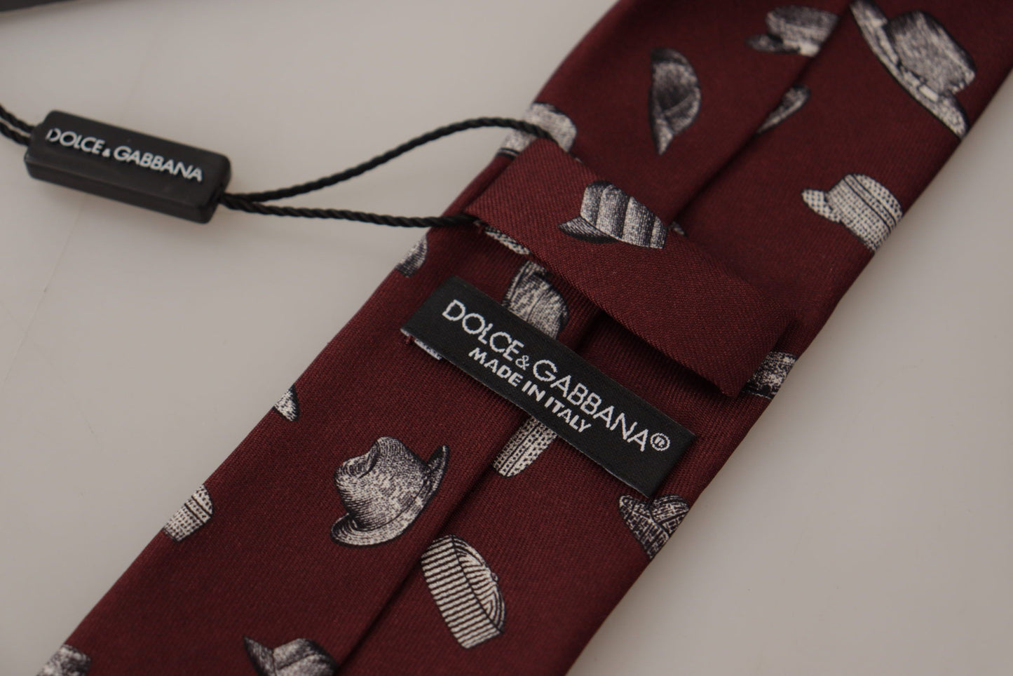 Dolce & Gabbana Maroon Hut Muster 100% Seide Einstellbare Accessoire Krawatte