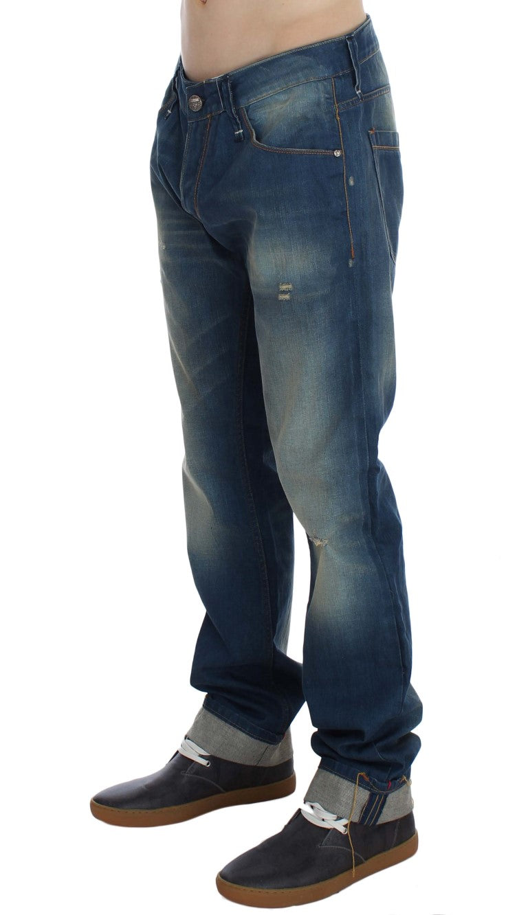 Acht Blaue Waschung Denim Baumwolle Stretch Baggy Fit Jeans