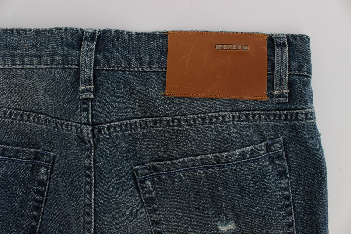Acht Blaue Waschung Baumwolle Denim Regular Fit Jeans
