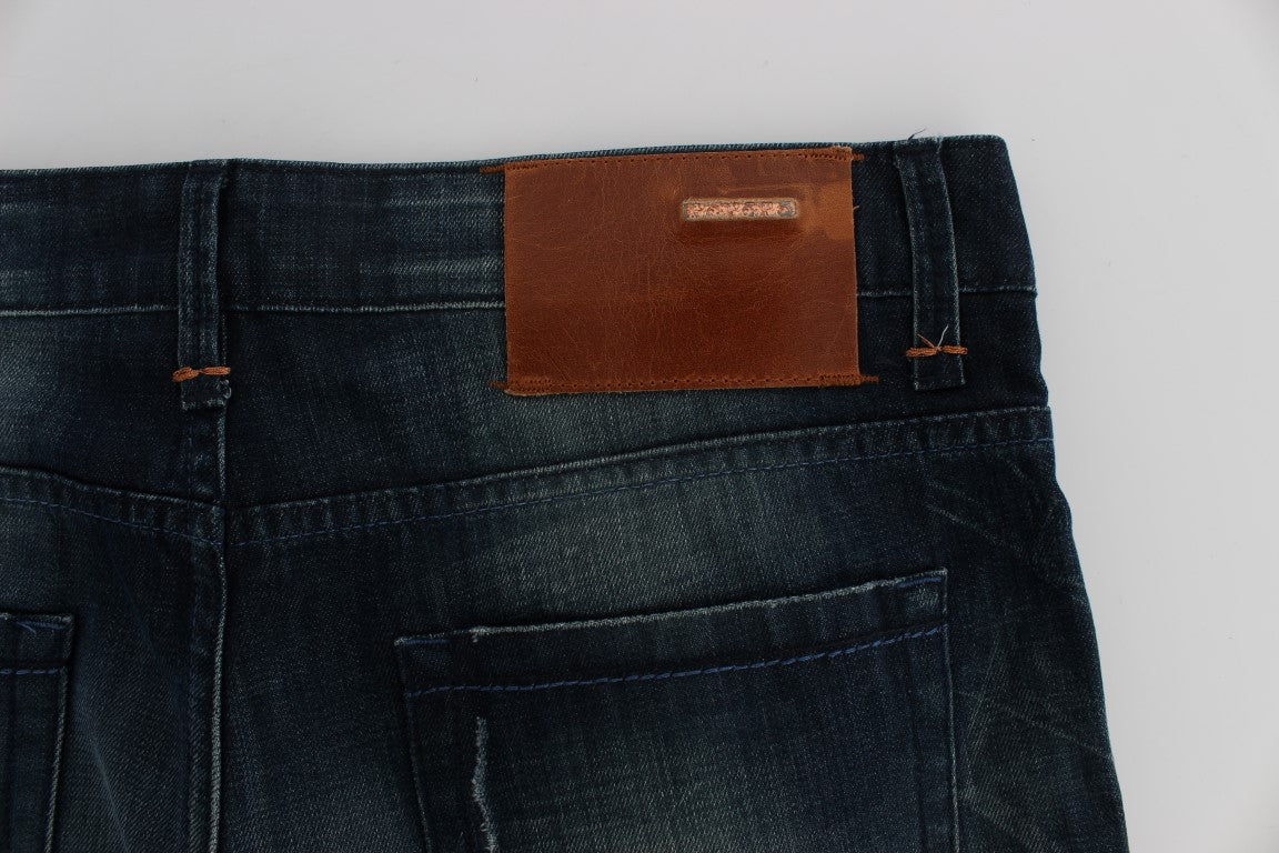 Acht Blaue Waschung Baumwolle Denim Slim Fit Jeans