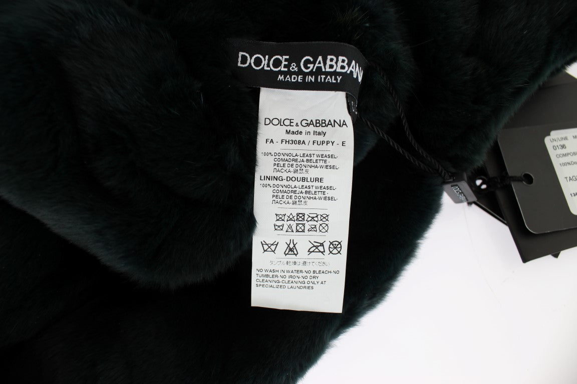 Dolce & Gabbana Grünes Wiesel Pelz Häkelkapuzenschal Mütze