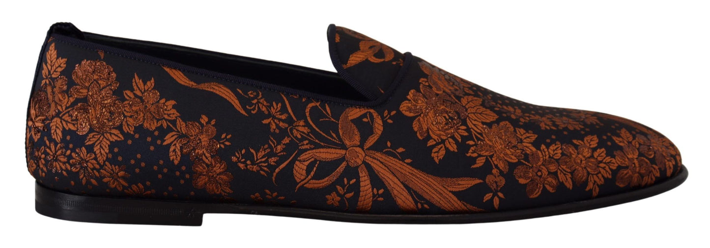 Dolce & Gabbana Blau Rost Floral Hausschuhe Loafers Schuhe