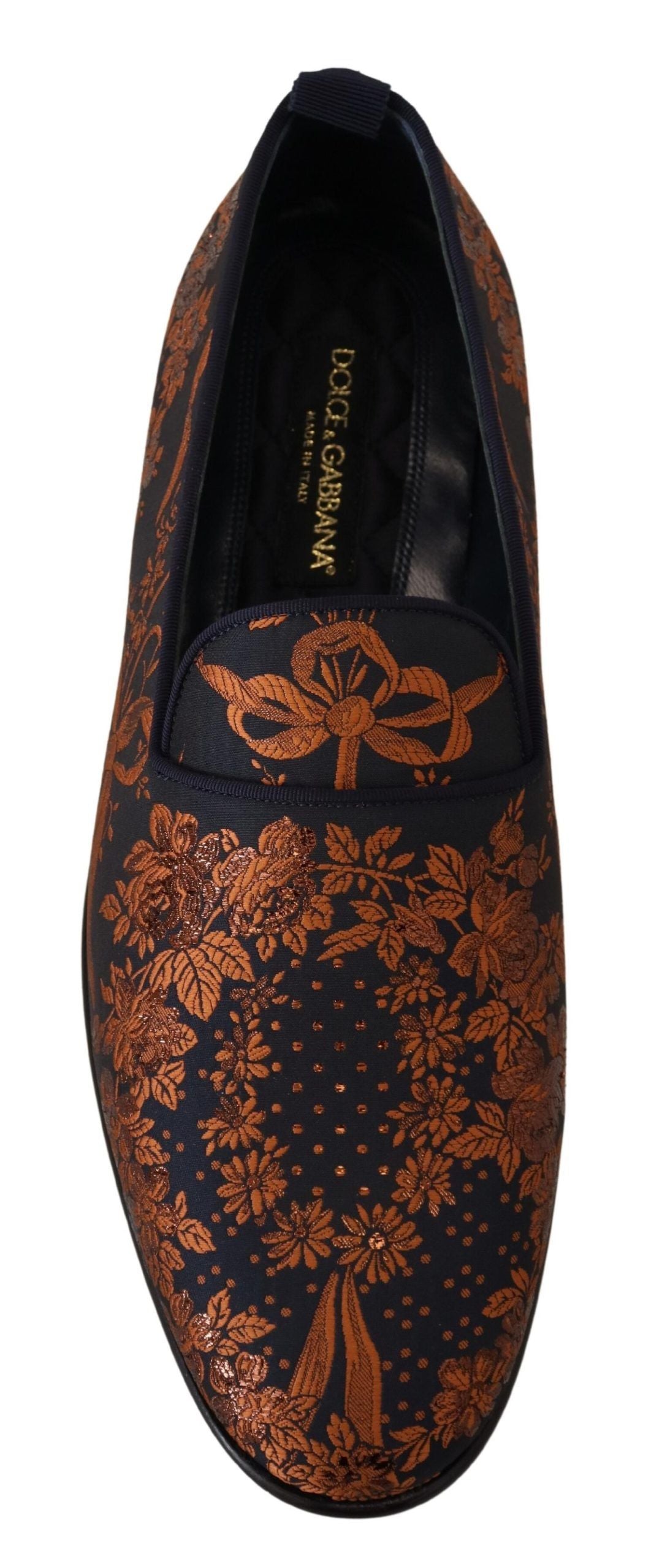 Dolce & Gabbana Blau Rost Floral Hausschuhe Loafers Schuhe
