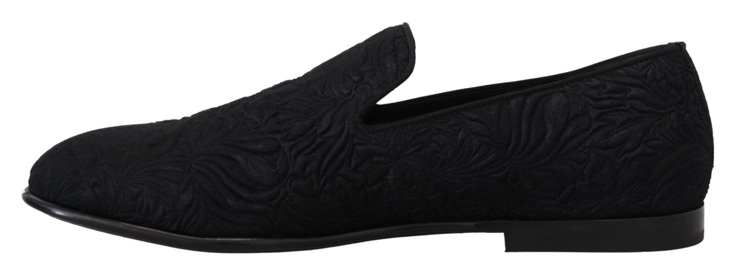 Dolce & Gabbana Schwarz Floral Jacquard Hausschuhe Loafers Schuhe