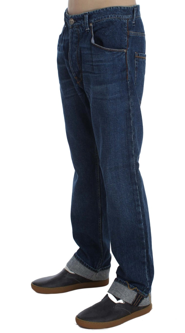 Acht Blaue Waschung Baumwolle Baggy Loose Fit Jeans