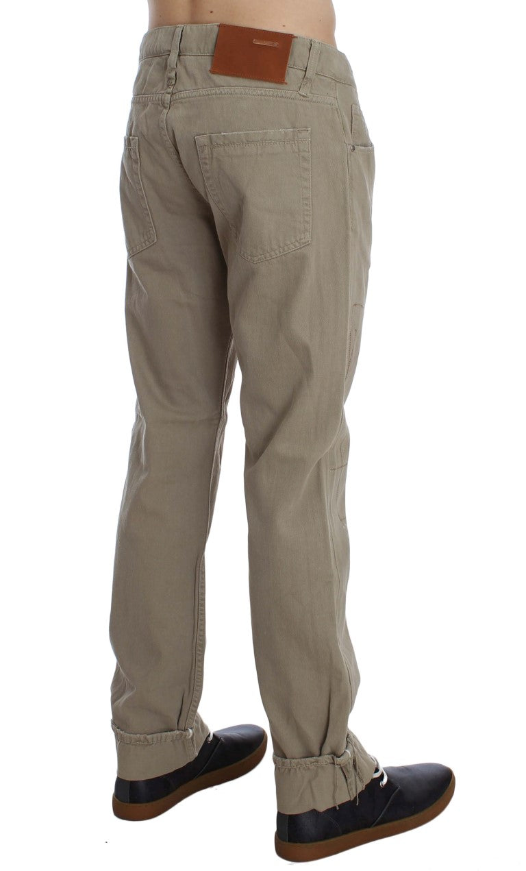 Acht Beige Baumwoll-Patchwork-Jeans
