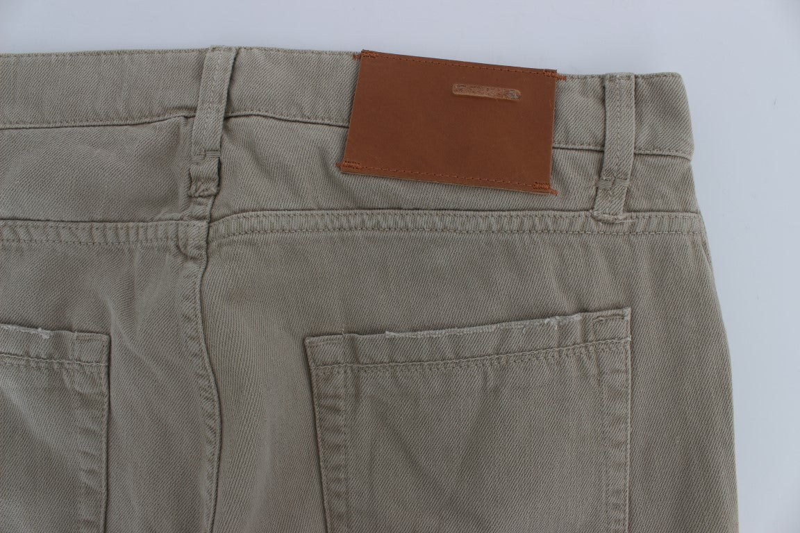 Acht Beige Baumwoll-Patchwork-Jeans
