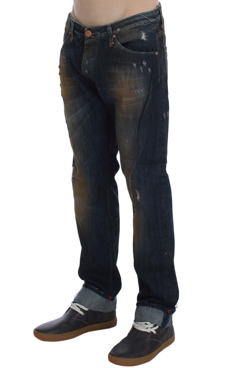 Acht Blaue Baumwollwaschung Regular Straight Fit Jeans