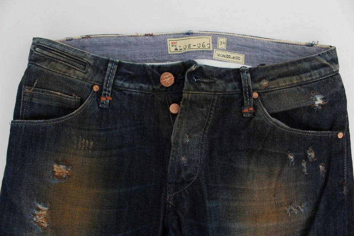 Acht Blaue Baumwollwaschung Regular Straight Fit Jeans