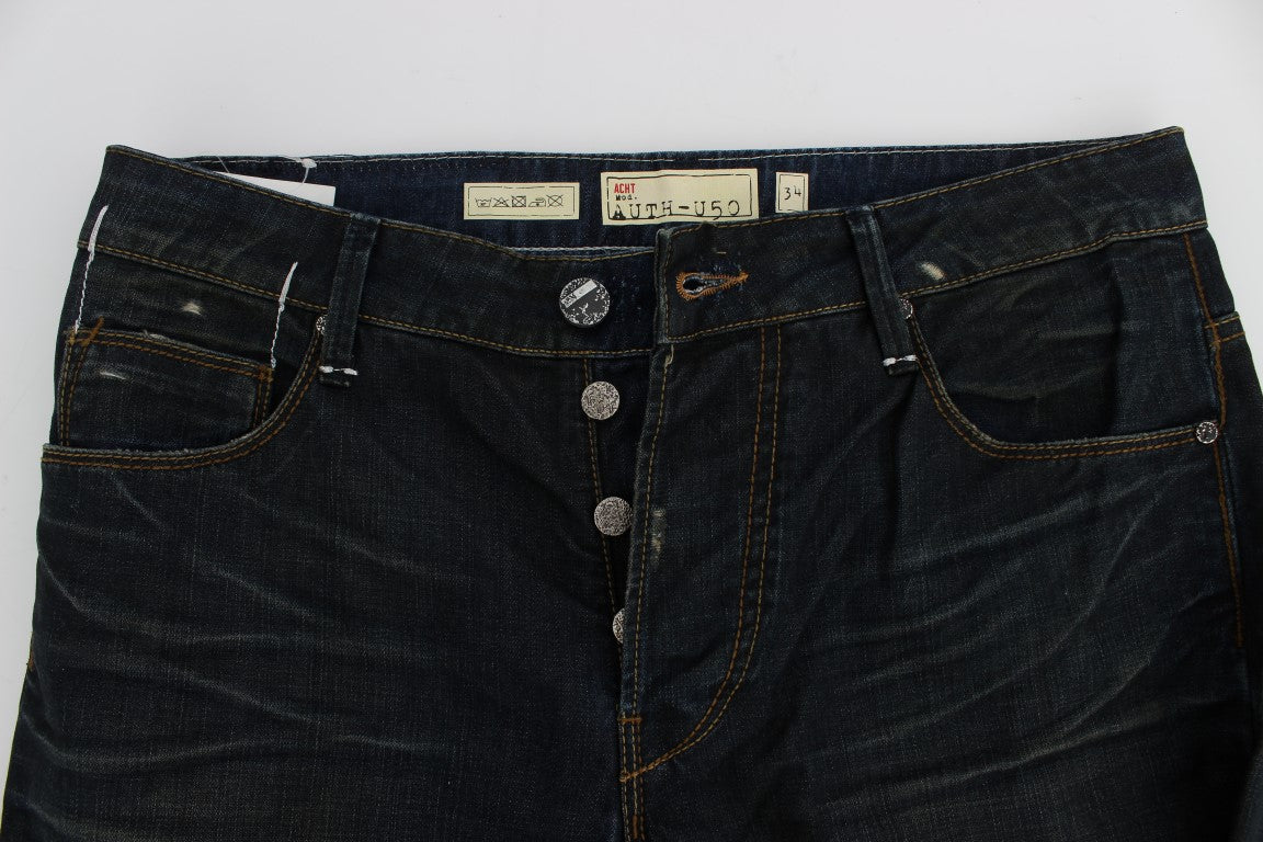 Acht Blaue Waschung Baumwolle Denim Straight Fit Jeans