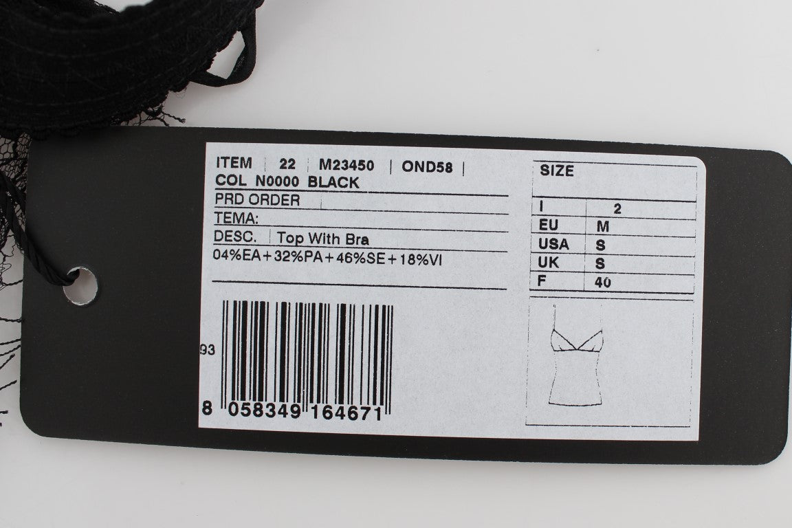 Dolce & Gabbana Schwarzes Seidenunterwäsche-Top mit floraler Spitze