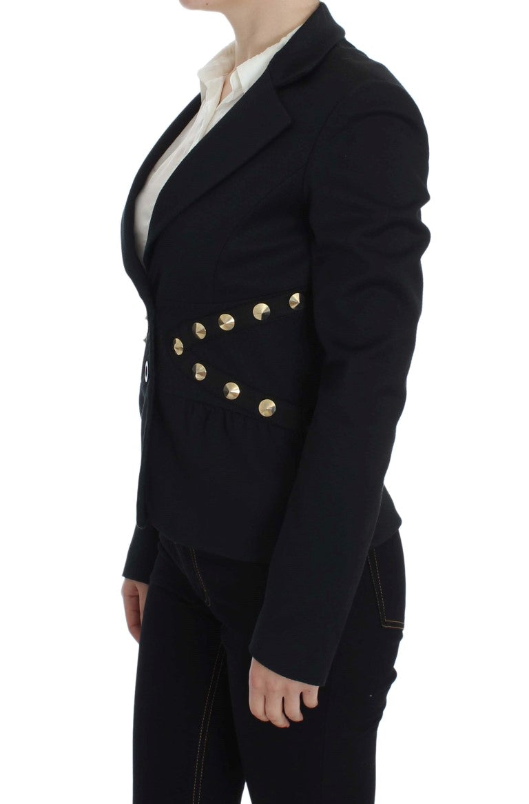 Exte Schwarzer Baumwoll-Stretch-Blazer mit goldenen Nieten