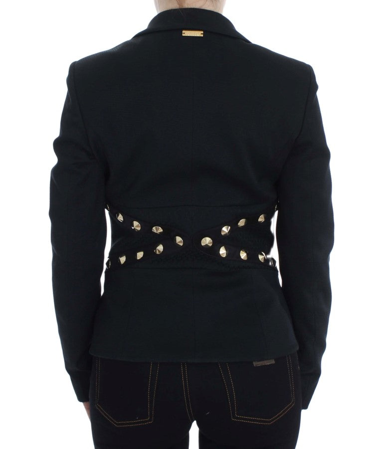 Exte Schwarzer Baumwoll-Stretch-Blazer mit goldenen Nieten