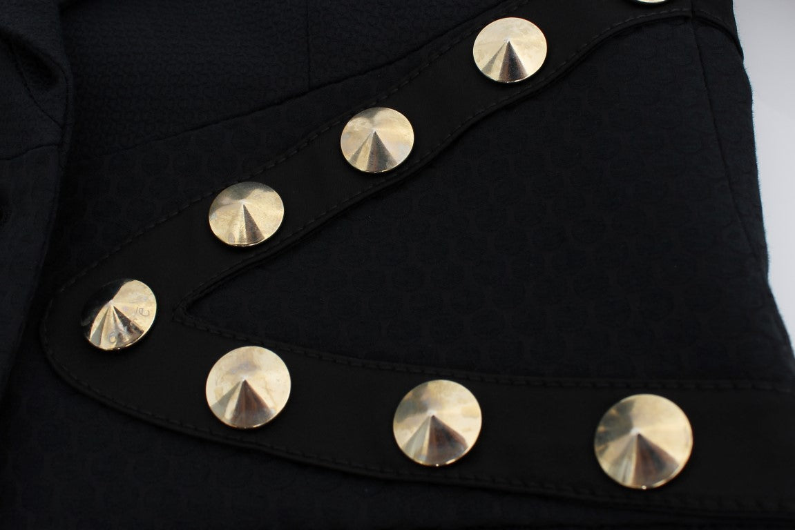Exte Schwarzer Baumwoll-Stretch-Blazer mit goldenen Nieten