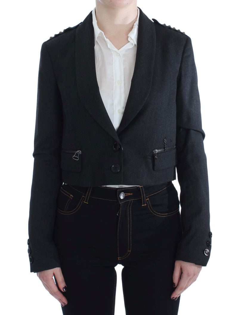 Exte Graue Stretch-Gold-Nietenjacke kurz