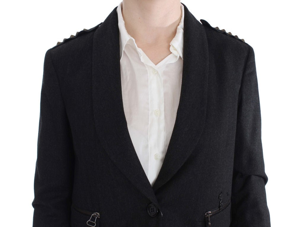 Exte Graue Stretch-Gold-Nietenjacke kurz