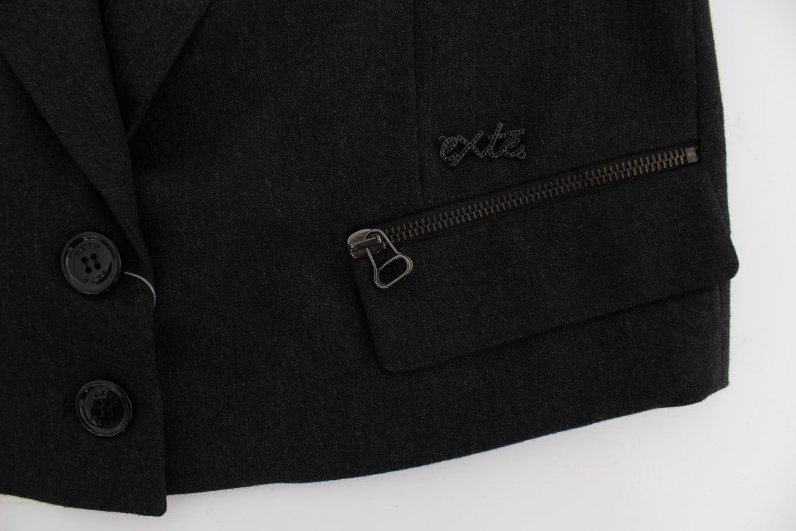 Exte Graue Stretch-Gold-Nietenjacke kurz