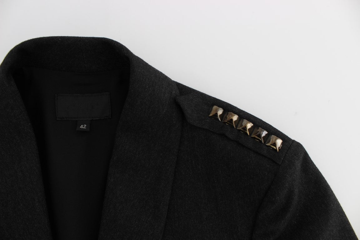 Exte Graue Stretch-Gold-Nietenjacke kurz
