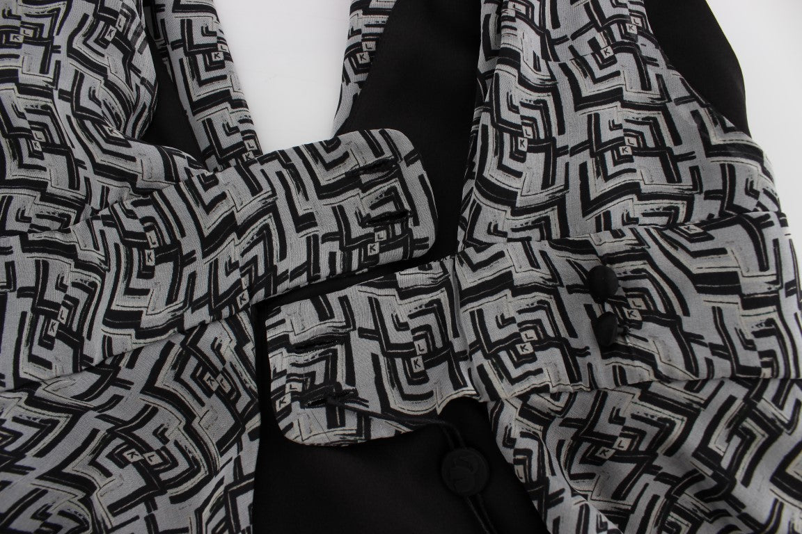 Karl Lagerfeld Graues Schwarzes Seidenblusentop
