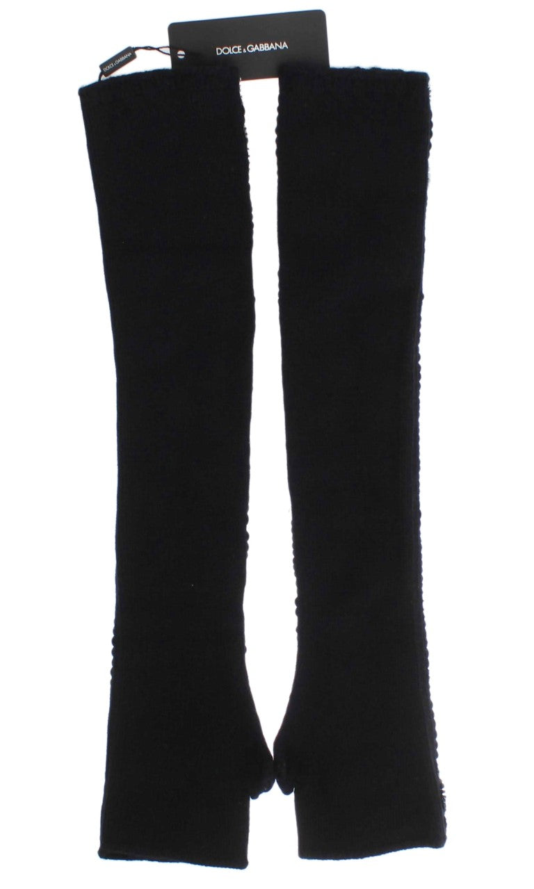 Dolce & Gabbana Schwarze paillettenbesetzte Fingerlose Handschuhe aus Kaschmir