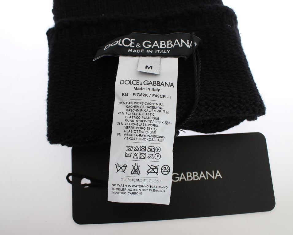Dolce & Gabbana Schwarze paillettenbesetzte Fingerlose Handschuhe aus Kaschmir