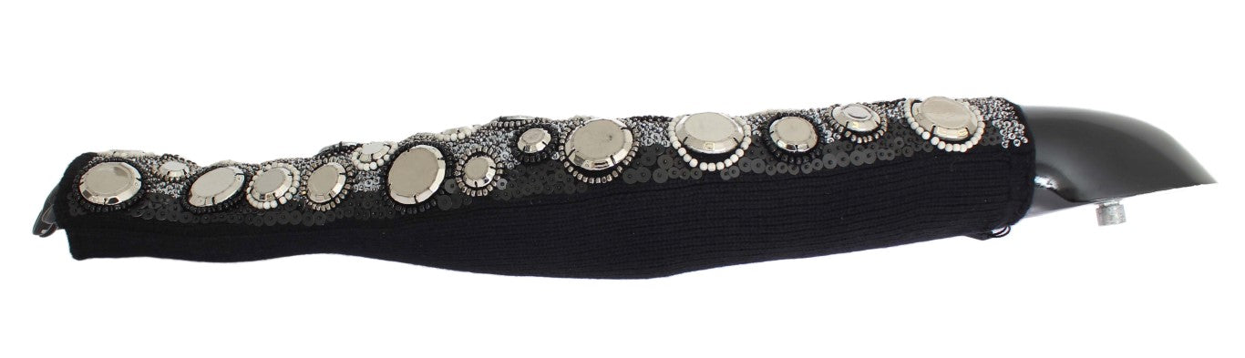 Dolce & Gabbana Schwarze paillettenbesetzte Fingerlose Handschuhe aus Kaschmir