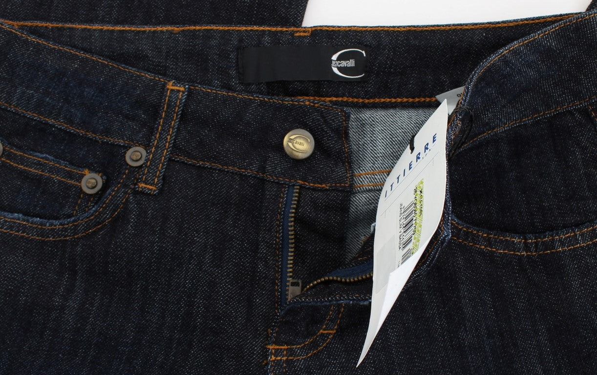 Cavalli Blaue Straight Fit Stretch Jeans aus Baumwolle