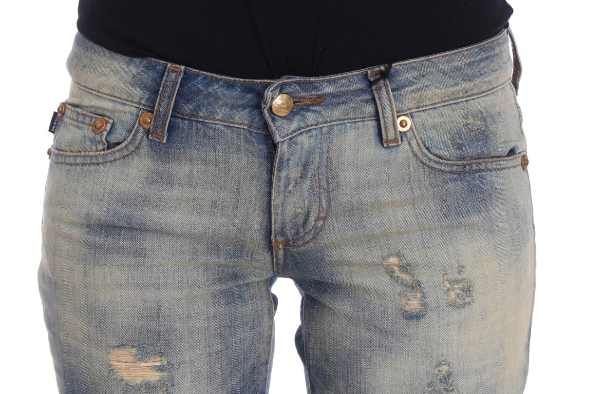 Cavalli Blaue Baumwollwaschung Slim Fit Bootcut Jeans