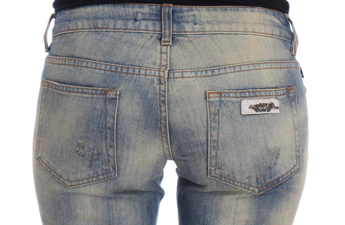 Cavalli Blaue Baumwollwaschung Slim Fit Bootcut Jeans